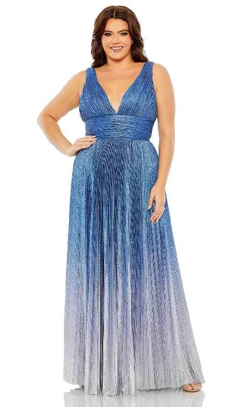 women's bell-sleeved dressesMac Duggal 77016 - V-Neck Pleated Gown