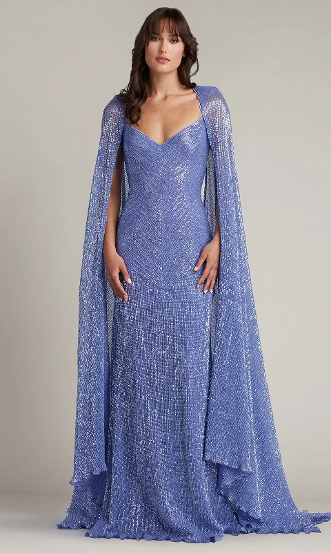 women's versatile dressesTadashi Shoji CDM24020L - Isilay Back Keyhole Sequin Cape Sleeve Gown