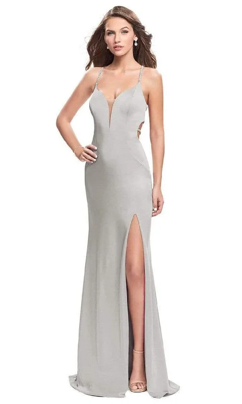 women's empire-line dressesLa Femme - 25398SC Plunging Sweetheart Racerback Long Gown