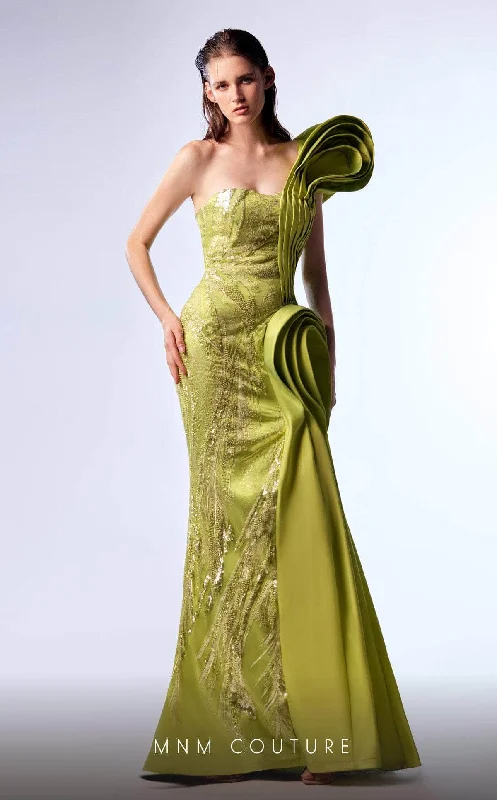 women's sheath dressesMNM Couture G1712 - Beaded Draped Long Gown