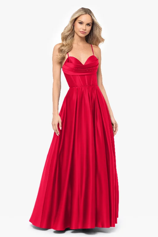 women's made-to-order dresses"Liza" Lamour Satin Draped Corset Tieback Gown