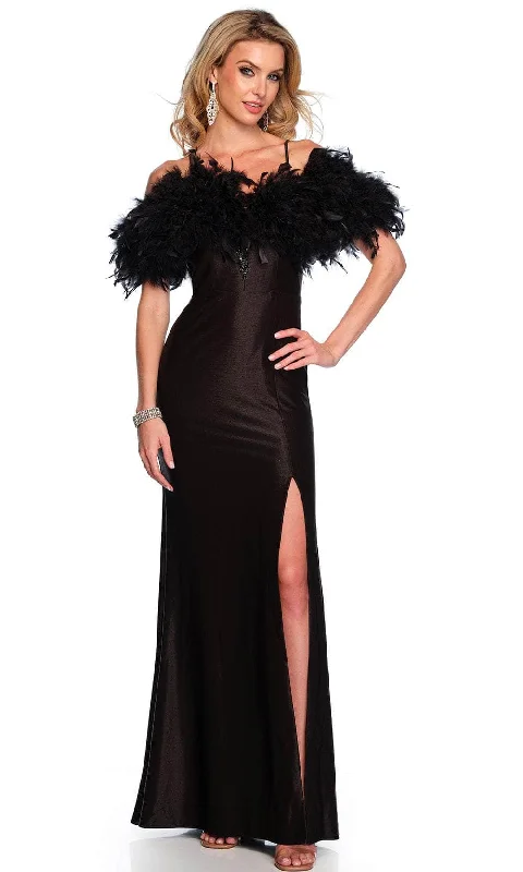 women's everyday dressesDave & Johnny 11436 - Feather Detailed Satin Gown