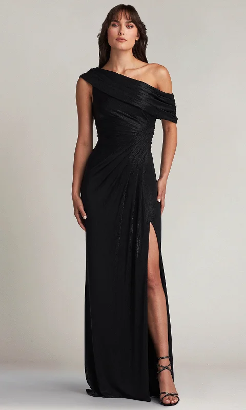 women's unique dressesTadashi Shoji BSJ20181L - Leary Metallic Slit Draped One-Shoulder Gown