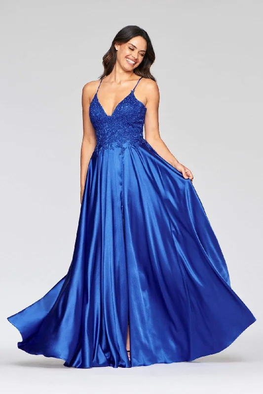 women's affordable dressesFaviana - S10400 Beaded Lace V Neck Flowy Satin Gown