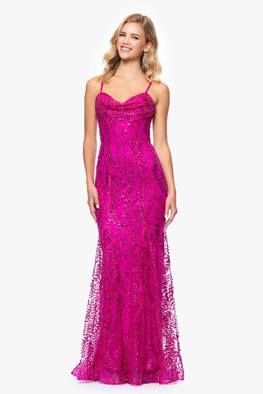 women's custom dresses"Marissa" Long Glitter Mesh Lace Up Back Gown (Copy)