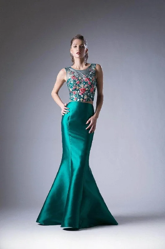 women's curve-hugging dressesLadivine HW03 - Floral Applique Mermaid Gown