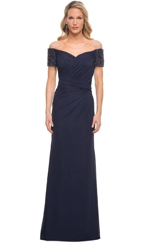 women's wrinkle-resistant dressesLa Femme - Off Shoulder Gown 30057SC