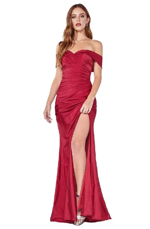 women's minimalist dressesCinderella Divine - Off Shoulder Fitted Jersey Evening Gown KV1050