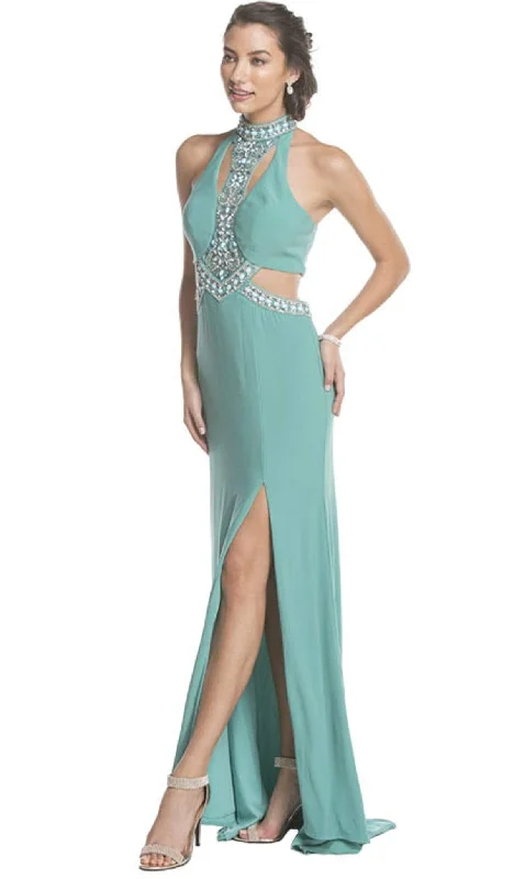 women's body-skimming dressesAspeed Design - High Halter Cutouts Evening Dress