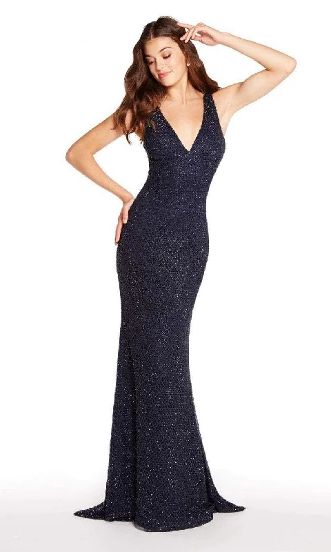 women's bell-sleeved dressesAlyce Paris - 60156 Sleeveless V-Neck Diamond Lace Evening Gown - 1 pc Periwinkle In Size 12 Available