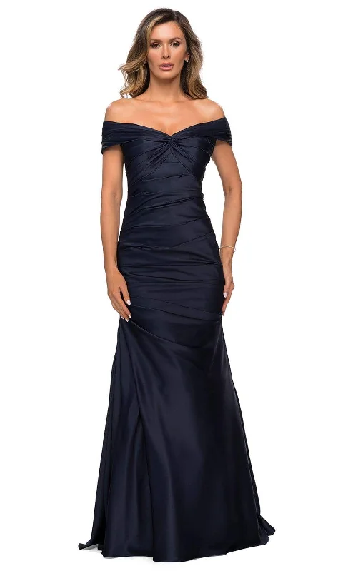 women's high-low dressesLa Femme - Pleated Bodice Trumpet Evening Dress 28047SC