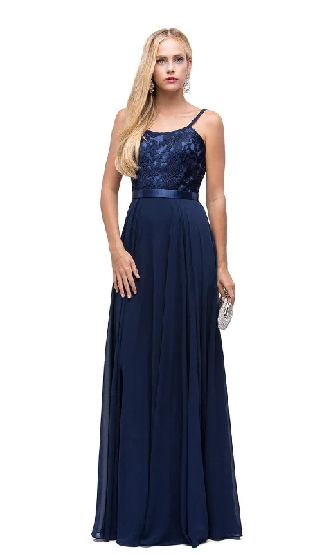 women's curve-hugging dressesDancing Queen - 9914 Embroidered Scoop A Line Evening Dress