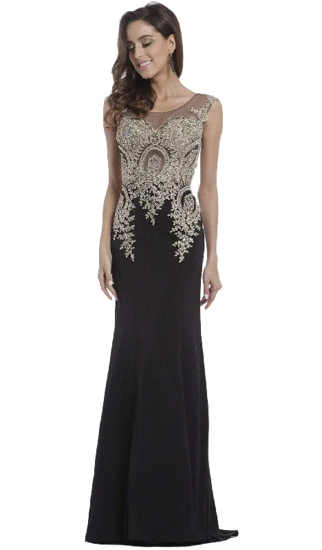 women's stylish dressesCinderella Divine - Cap Sleeve Illusion Bateau Metallic Lace Evening Gown