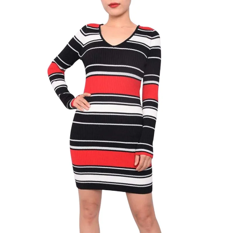 women's velvet dressesJuniors Womens Striped Mini Sweaterdress