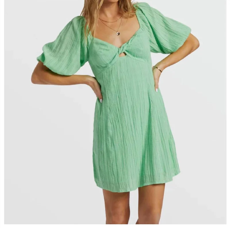 women's retro dressesSol Puff Sleeve Mini Dress In Green