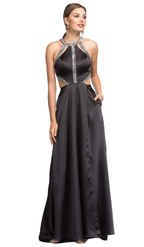 women's bespoke dressesAspeed Design - Embellished Halter Cutout A-line Evening Dress