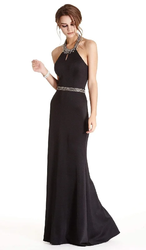 women's eco-friendly dressesAspeed Design - Embellished Halter Neck Sheath Evening Dress