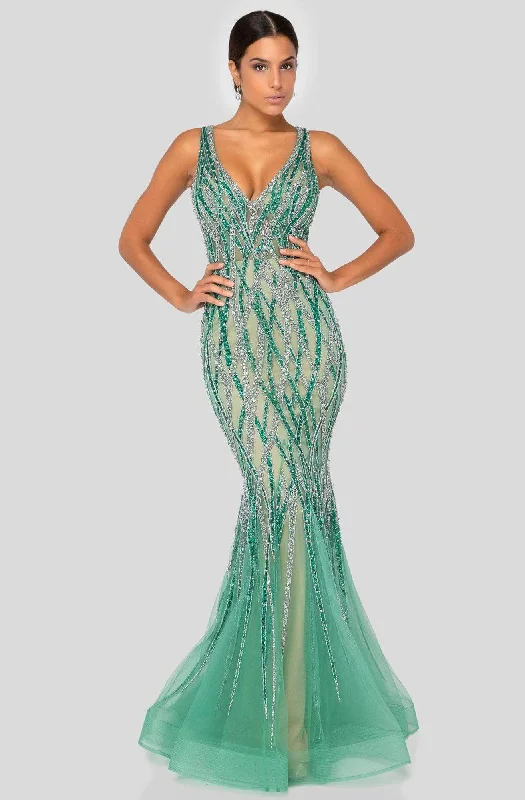 women's pear-shaped body dressesTerani Couture 1912GL9573 - Sleeveless Mermaid Evening Gown