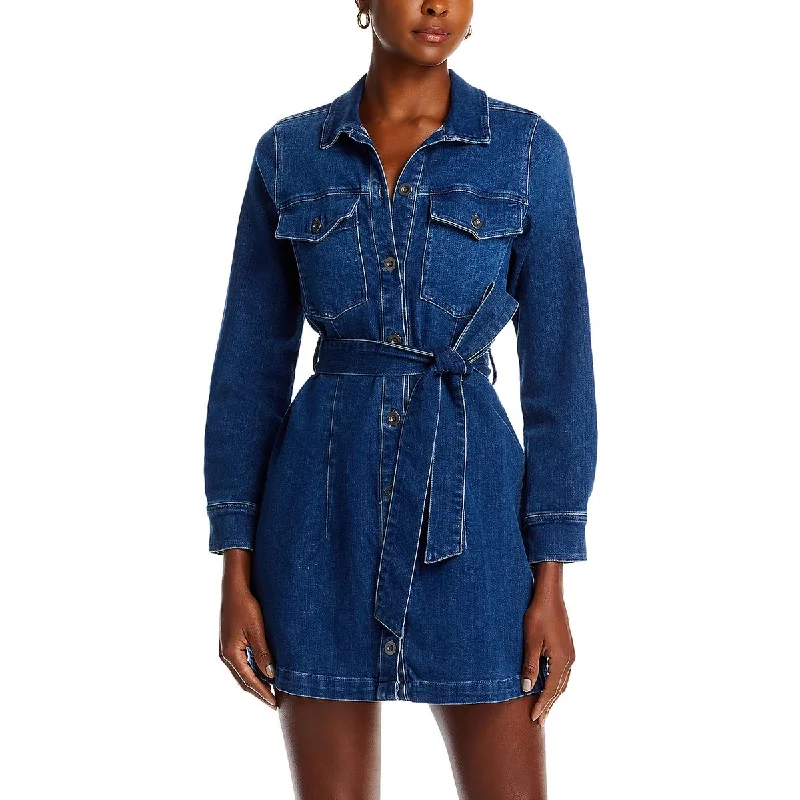 women's one-shoulder dressesKennady Womens Denim Mini Shirtdress