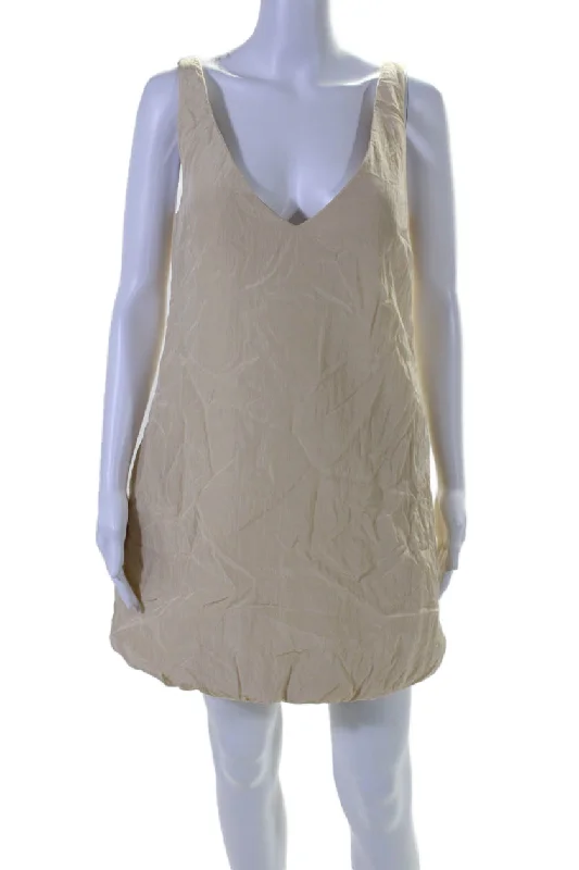 women's stretch dressesKhaite Womens V Neck Sleeveless Mini Shift Dress Light Beige