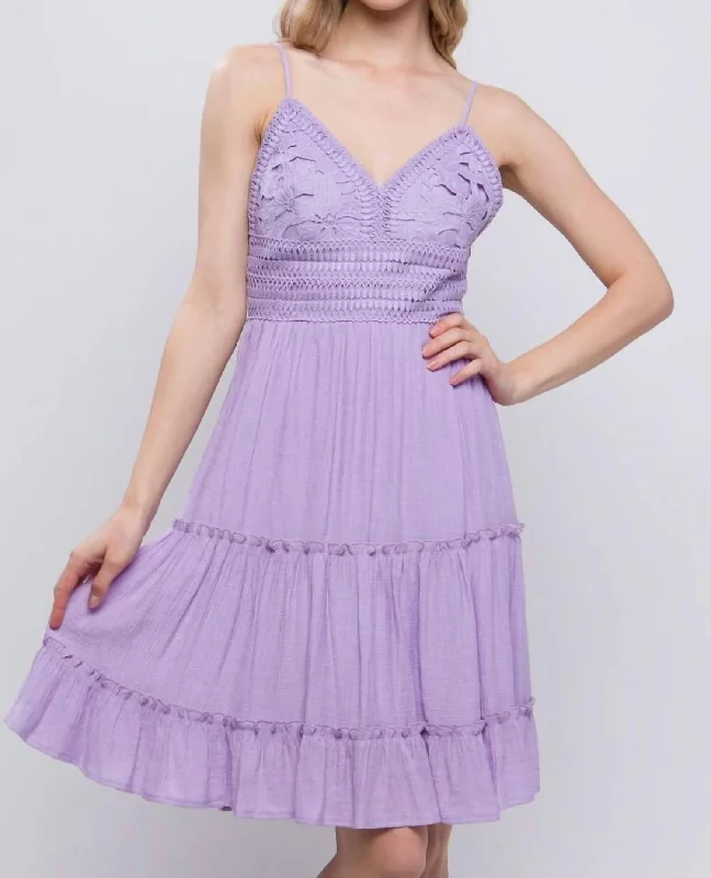 women's wedding guest dressesLace Detail Tied V-Neck Mini Cami Dress In Lavender