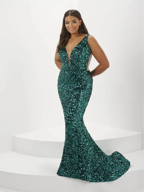 women's custom dressesTiffany Designs 16132 - Allover Sequin V-Neck Evening Gown