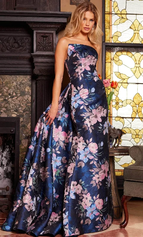 women's mother of the bride dressesJovani 23893 - Strapless Floral Print Evening Gown