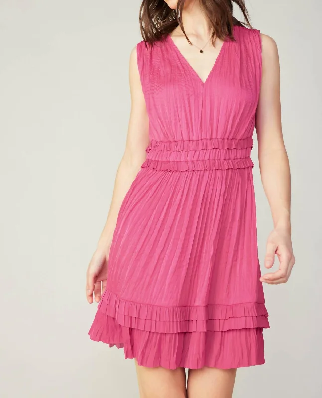 women's smart casual dressesAurora Crinkled Pleated Mini Dress In Fuschia