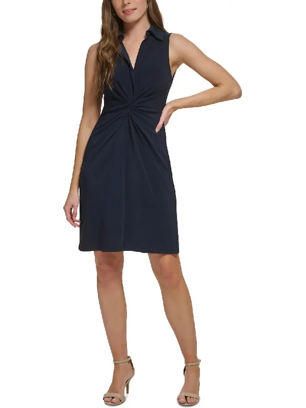 women's affordable dressesTwist Front V Neck Mini Dress In Navy