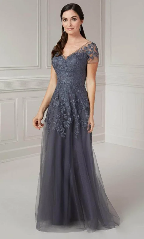 women's metallic dressesChristina Wu Elegance 17135 - Short Sleeve Lace Evening Gown