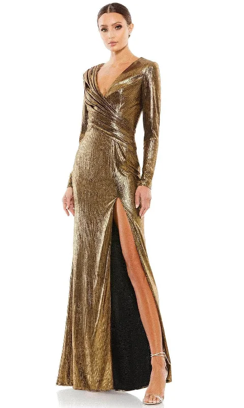 women's trendy dressesIeena Duggal 26684 - Deep V-Neck Metallic Evening Gown