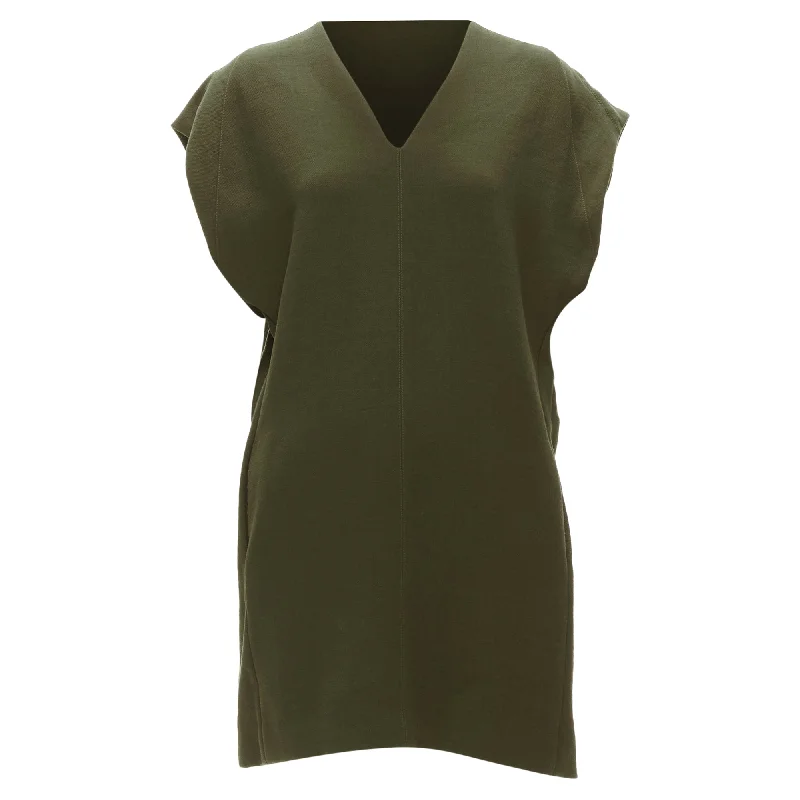 women's lace-up dressesMarni virgin wool olive silk lined V neck boxy mini dress