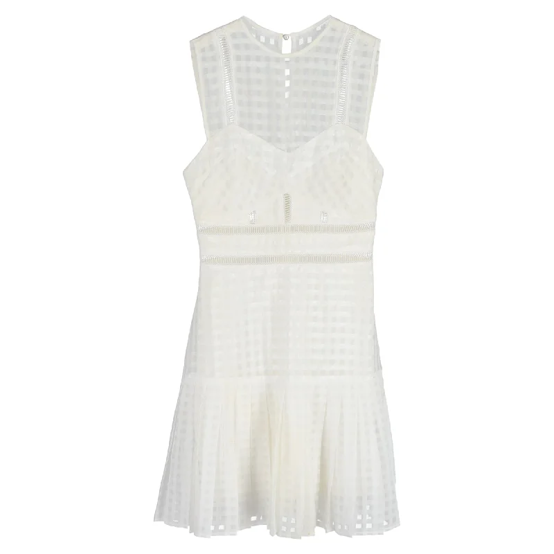 women's luxury dressesSelf-Portrait Meshed Lace Mini Sleeveless Dress in White Polyester