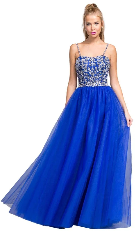 women's pear-shaped body dressesAspeed Design - Jeweled Semi-Sweetheart A-line Evening Dress