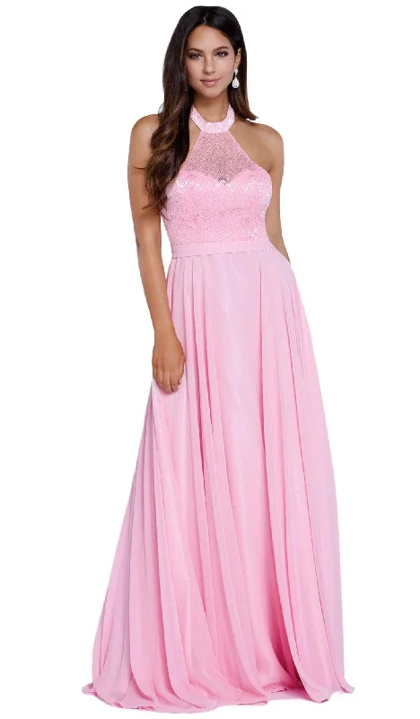 women's smart casual dressesNox Anabel - 8233 Halter Illusion Laced Bodice Long Evening Gown