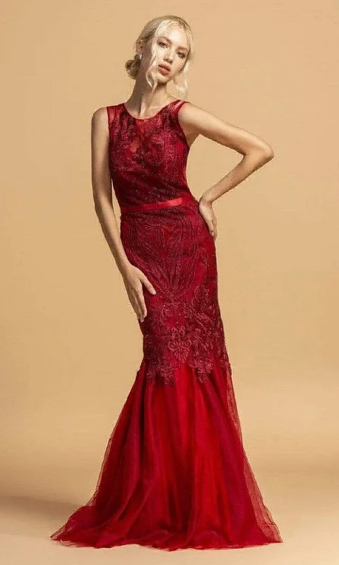 women's formal dressesAspeed Design - L2099 Illusion Jewel Trumpet Evening Dress