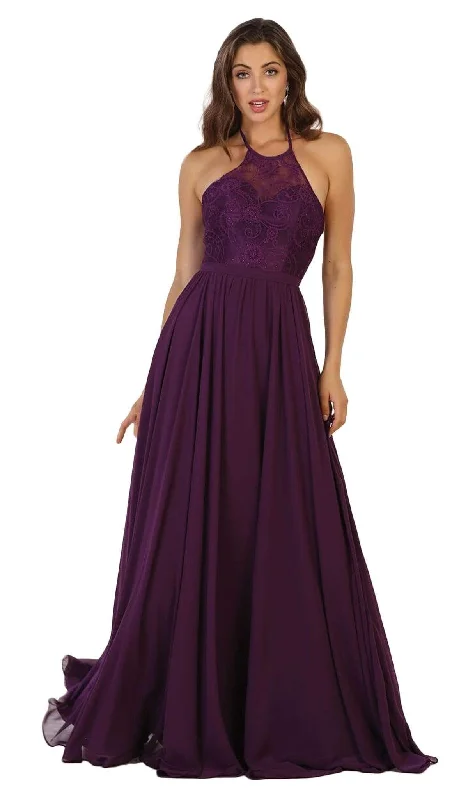 women's casual dressesMay Queen - Embellished Illusion Halter A-line Evening Dress