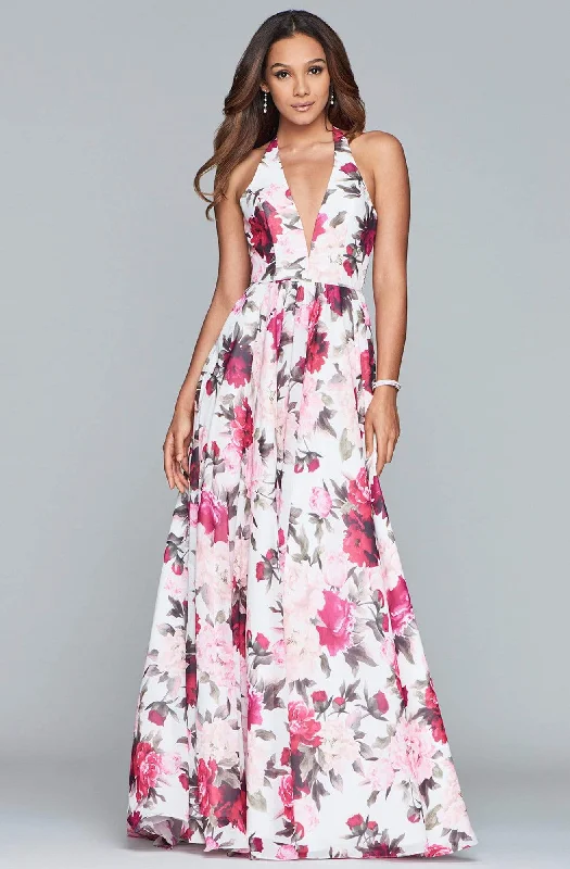 women's midi dressesFaviana - S10278 Floral Halter A-Line Evening Gown