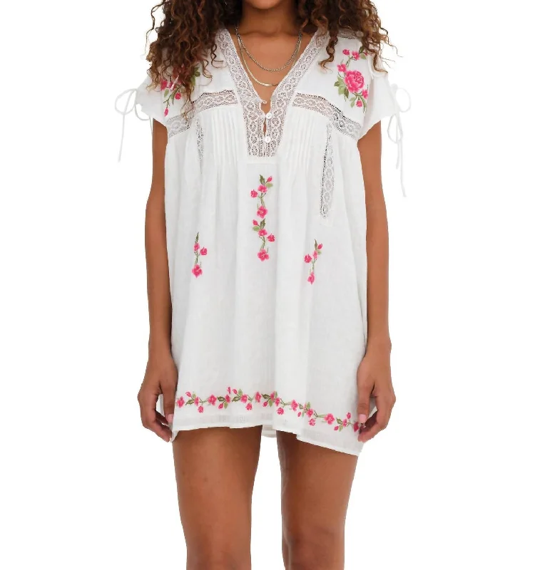 women's striped dressesJolene Embroidered Mini Dress In White