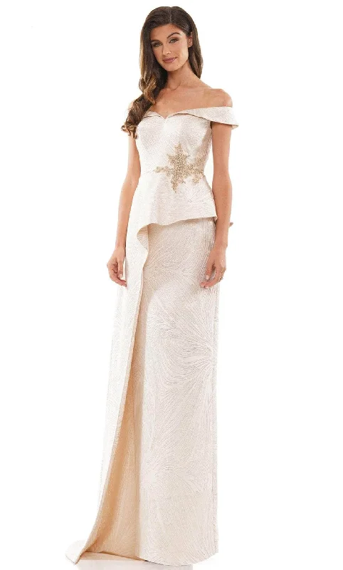 women's long-sleeved dressesMarsoni by Colors MV1225 - Cap Sleeve Jacquard Evening Gown