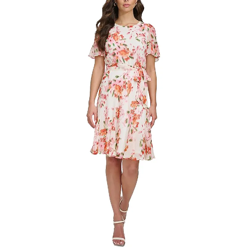 women's bow dressesWomens Floral Print Knee-Length Mini Dress