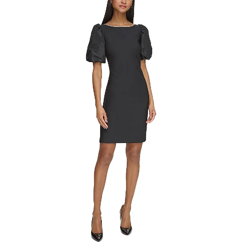 women's stretch dressesWomens Mixed Media Mini Sheath Dress