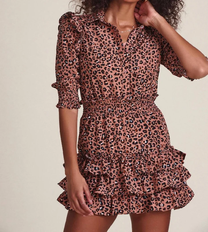 women's lace-up dressesTaylor Mini Dress In Blush Leopard