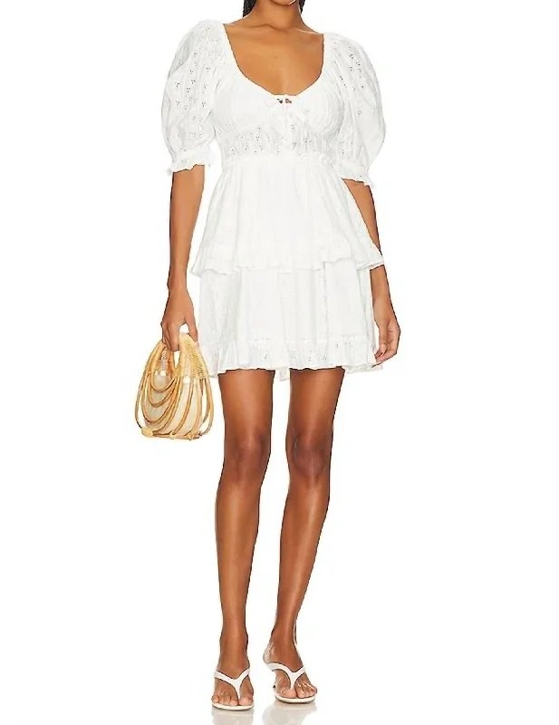 women's ruffle dressesPuff Sleeve Mini Dress In White