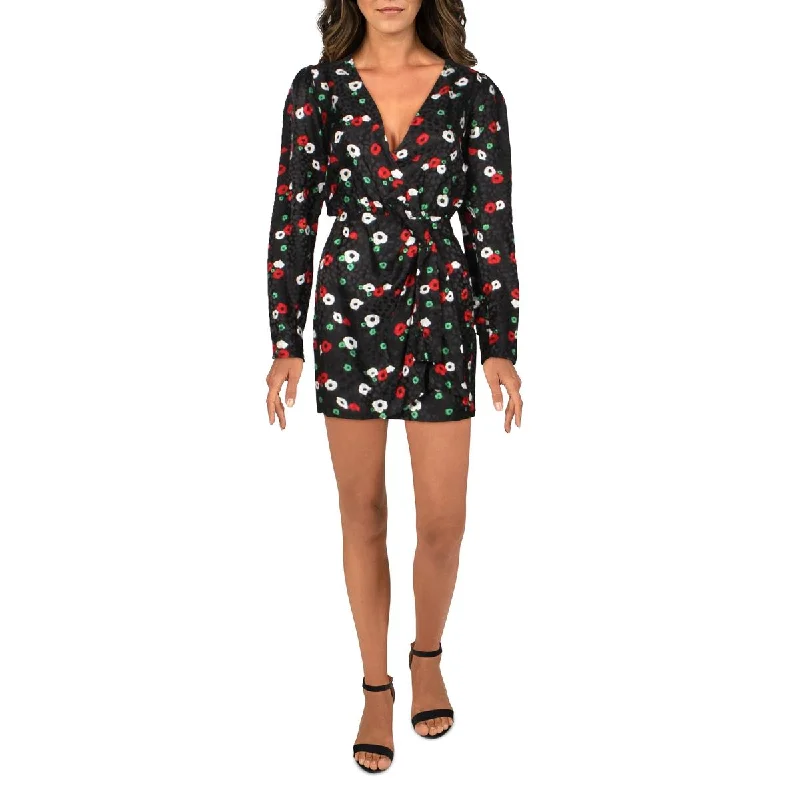 women's denim dressesWomens Floral Mini Wrap Dress