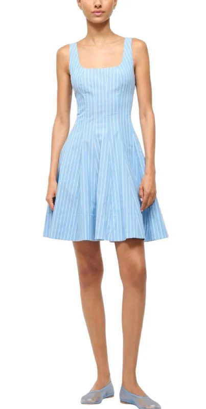 women's prom dressesMini Wells Dress In Azure Pinstripe