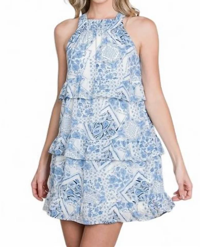 women's plus-size dressesPaisley Print Sleeveless Mini Dress With Back Tie Detail In Blue