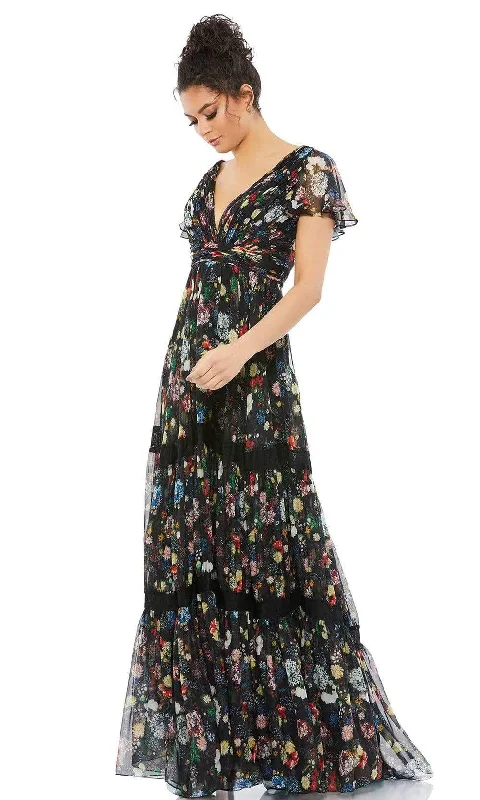 women's cold-shoulder dressesMac Duggal Evening - 67934D Floral Printed Empire Casual Dress