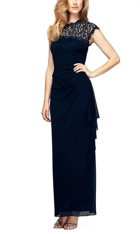 women's travel dressesAlex Evenings - 112388 Lace Illusion Neckline Cutout Back Long Dress