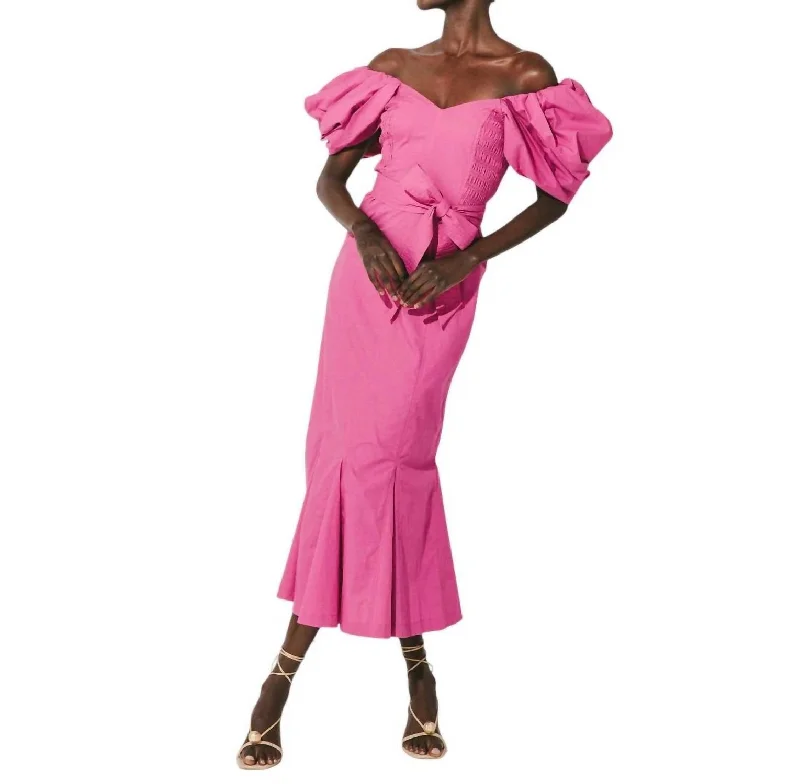 women's long-sleeved dressesMalina Midi Dress In Bright Pink